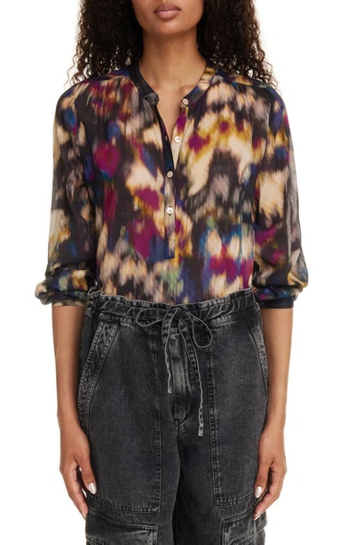 Isabel Marant Étoile Maria Long-sleeve Half Button-front Top In Ochre/ Black