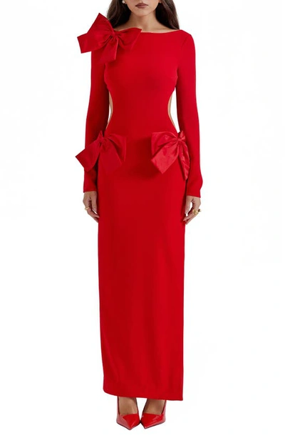 House Of Cb Lavele Long Sleeve Crepe Dress In Red