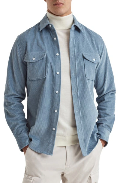 Reiss Bonucci Slim Fit Long Sleeve Button Front Corduroy Shirt In Ashley Blue