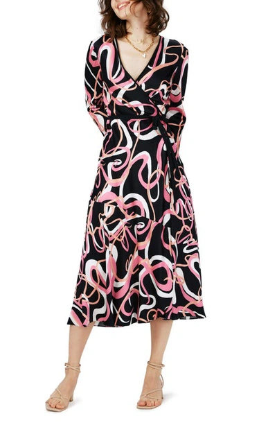 Diane Von Furstenberg Anika Printed Crepe Midi Wrap Dress In Black