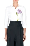 Carolina Herrera Floral Embroidered Three Quarter-sleeve Blouse In White Multi