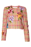 Carolina Herrera Embroidered Floral Check Jacket In Ivory Multi-color