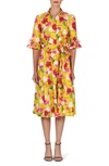 CAROLINA HERRERA FLORAL PRINT RUFFLE CUFF COTTON SHIRTDRESS