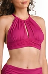 Shop La Blanca Island Goddess High Neck Bikini Top In Magenta