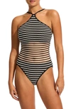 SEAFOLLY MESH EFFECT HIGH NECK DD-CUP UNDERWIRE ONE-PIECE SWIMSUIT