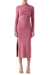 SOPHIE RUE TALIA RUCHED LONG SLEEVE FUNNEL NECK MIDI DRESS