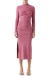 Sophie Rue Talia Ruched Long Sleeve Funnel Neck Midi Dress In Mauve