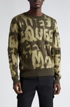 Alexander Mcqueen Crew Neck Wool Blend Sweater With All-over Jacquard Logo In Khaki Green