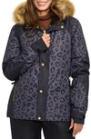 TIPSY ELVES MIDNIGHT LEOPARD PRINT WATERPROOF JACKET WITH REMOVABLE FAUX FUR TRIM