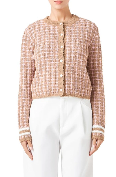 Endless Rose Women's Check Sweater Cardigan In Camel,pink