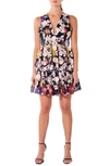 Endless Rose Tiered Embroidered Velvet Fit & Flare Minidress In Black Multi