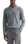 Reiss Malik Open Collar Wool Polo Sweater In Soft Grey