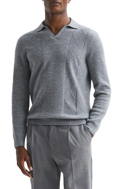 Reiss Malik Open Collar Wool Polo Sweater In Soft Grey