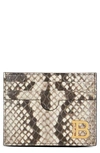 Balmain B Buzz Snake Embossed Leather Card Case In Light Gray/gold