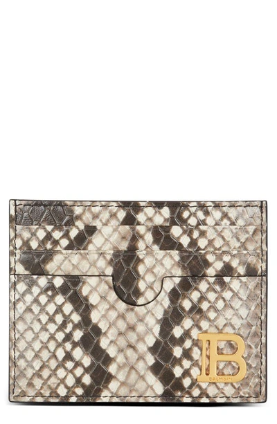 Balmain B Buzz Snake Embossed Leather Card Case In Light Grey/gold