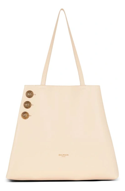 Balmain Emblem Crest Button Calfskin Shopper In 0dx Beige/ Pink