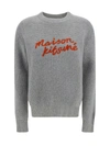 Maison Kitsuné Logo-embroidered Waffle-knit Jumper In Light Grey Melange