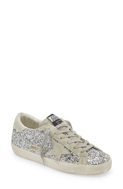 Golden Goose Superstar Suede Glitter Low-top Trainers In Silver Ice