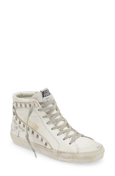 Golden Goose Slide Mid-top Star Stud Leather Trainers In Optic Whitesilver