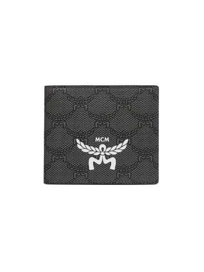 Mcm Men's Lauretos Small Coated Canvas Bi-fold Wallet In Dark Grey