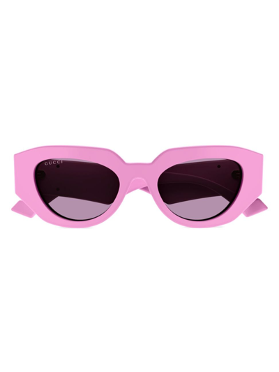 Gucci Geometric Acetate Butterfly Sunglasses In Ink / Pink
