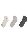Nike Dri-fit Everyday Plus 3-pack Cushioned Training Ankle Socks In Grey Multi-color