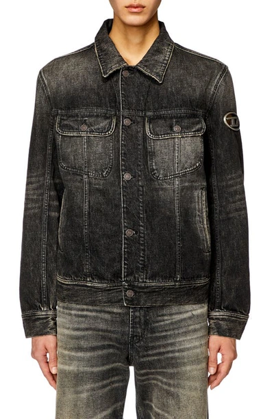 Diesel Logo-plaque Denim Jacket In Grey