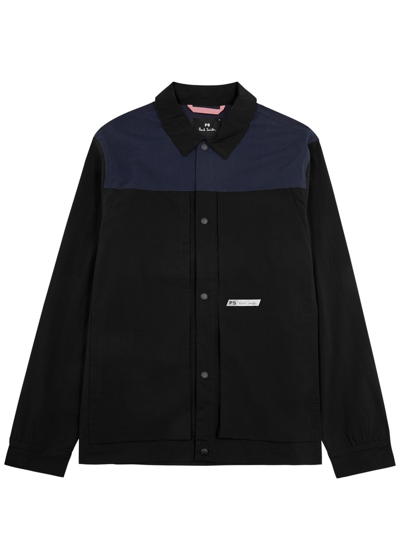 Ps By Paul Smith Colour-blocked Cotton-blend Overshirt In Black