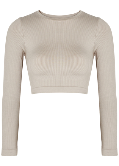 Prism2 Evoke Ribbed Stretch-jersey Top In Taupe