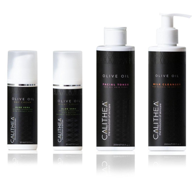 Calithea Skincare Radiant Skin Set | Day Cream + Night Cream + Facial Toner + Milk Cleanser In White