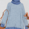 Anna-kaci Mock Neck Two Tone Sweater In Blue