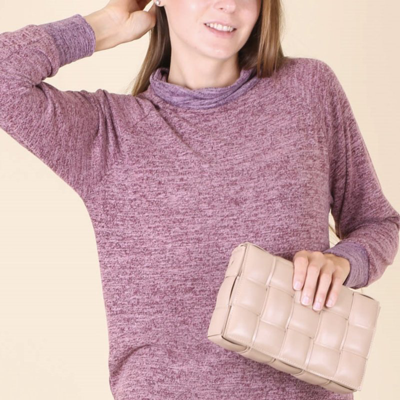 Anna-kaci Mock Neck Two Tone Sweater In Pink