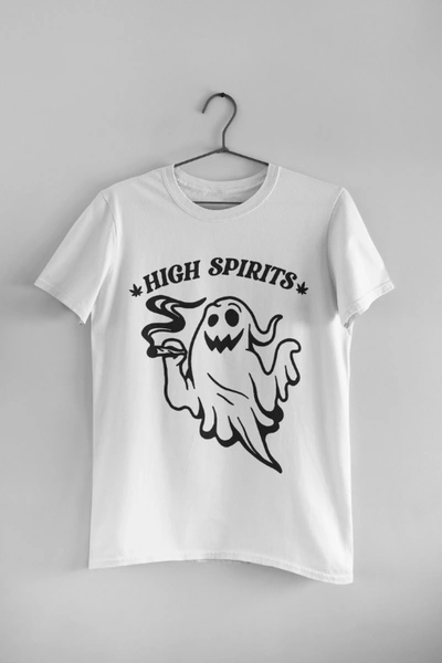Hipsters Remedy High Spirits Pot Smoking Ghost T-shirt, Funny Weed Halloween Humor In White