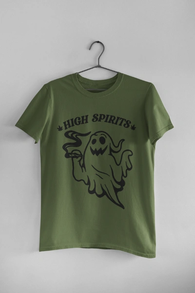 Hipsters Remedy High Spirits Pot Smoking Ghost T-shirt, Funny Weed Halloween Humor In Green