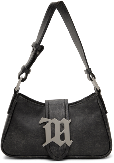 Misbhv Gray Leather Small Bag In Washed Black