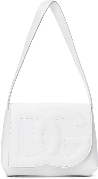 Dolce & Gabbana Logo-embossed Leather Shoulder Bag In Bianco