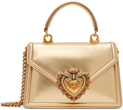 Dolce & Gabbana Gold Small Devotion Bag In 8z841 Oro