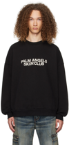 Palm Angels Black Cotton Oversize Sweatshirt In Black White