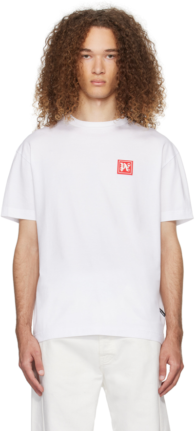 Palm Angels White Ski Club Classic T-shirt In White Black