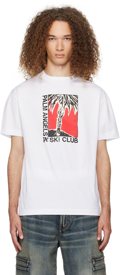 Palm Angels Ski Club Cotton T-shirt In Bianco