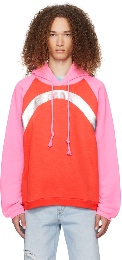 Erl Colour-block Cotton Hoodie In Pink