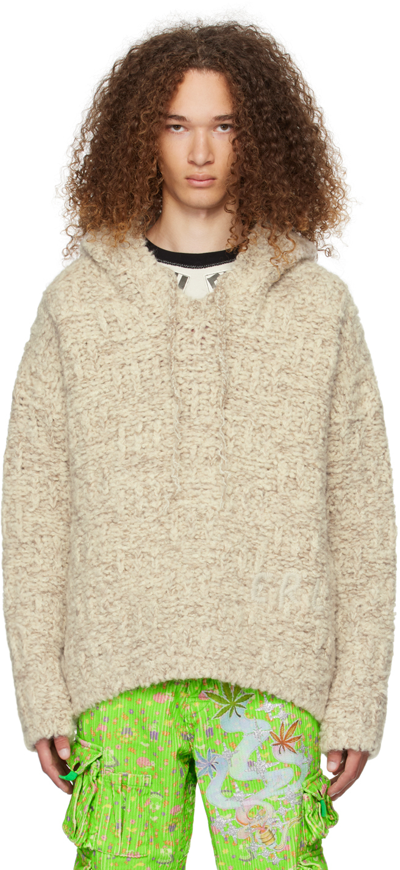 ERL BEIGE EMBROIDERED HOODIE