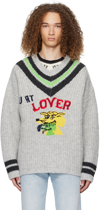 Erl Embroidered V-neck Jumper In Grey