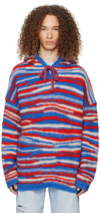 Erl Gradient Knitted Oversized Hoodie In Red Blue