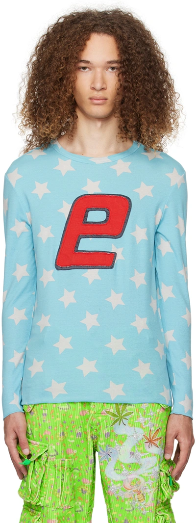 Erl Blue Printed Long Sleeve T-shirt In Turquoise