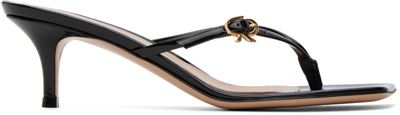 GIANVITO ROSSI BLACK RIBBON THONG HEELED SANDALS