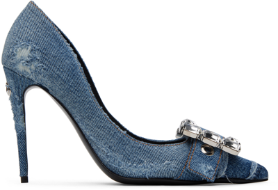 Dolce & Gabbana Blue Patchwork Denim Heels In 8h618 Cobalto Scuro