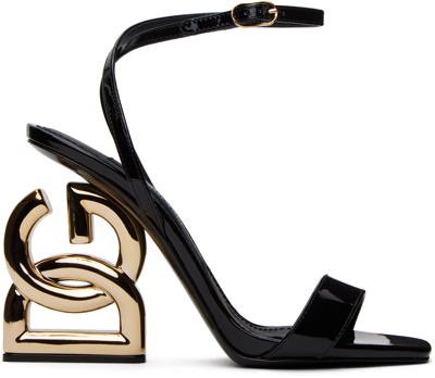 Dolce & Gabbana Black Patent Leather Heeled Sandals In 80999 Nero