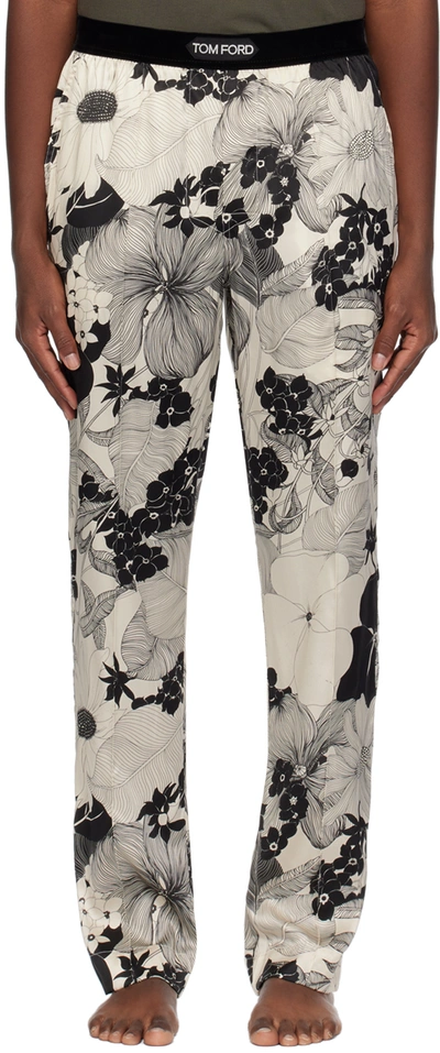 Tom Ford Straight-leg Velvet-trimmed Printed Stretch-silk Pyjama Trousers In White