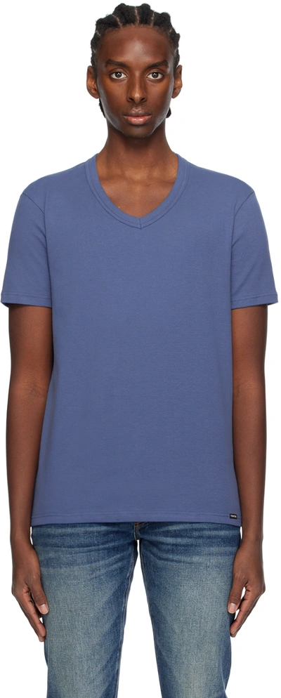 Tom Ford Blue V-neck T-shirt In High Blue